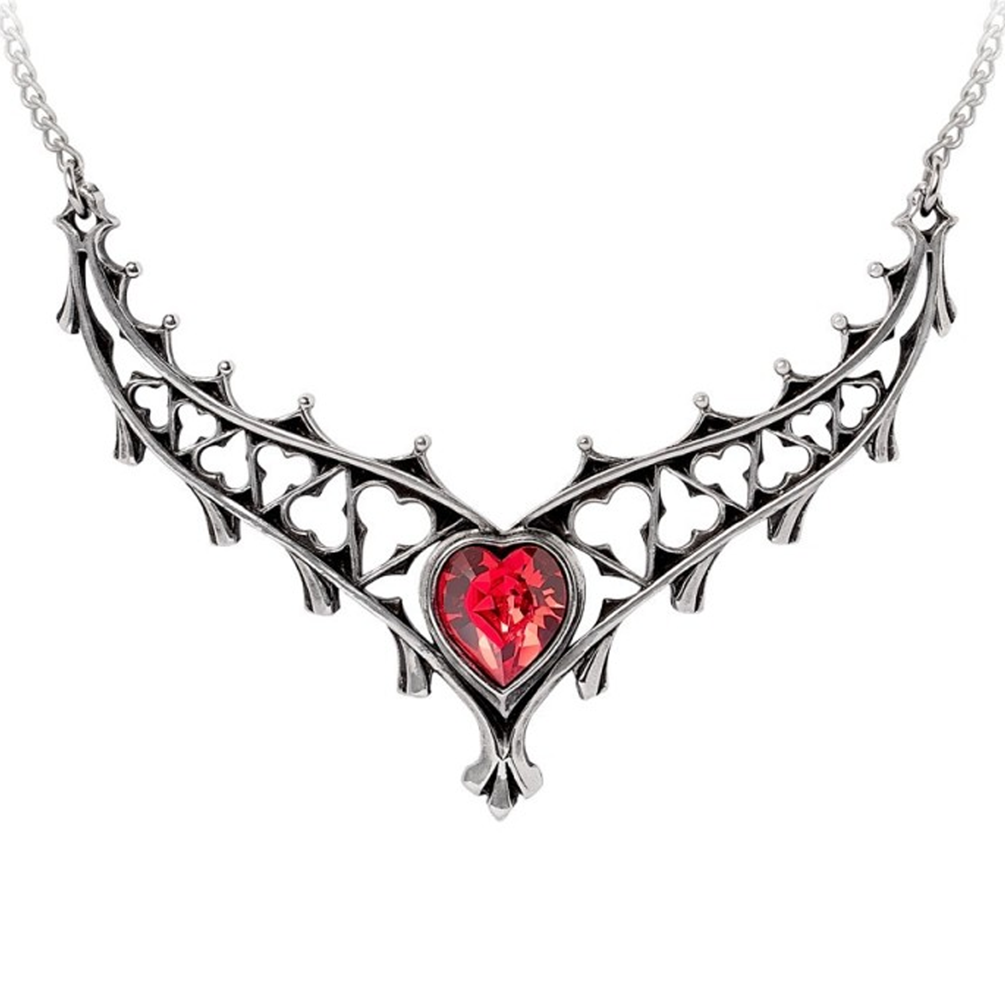 アクセサリー Alchemy Gothic R45N BATHORY CRYSTAL Elizabethan - Pewter & Red Crystal Heart Necklace | Happy Piranha