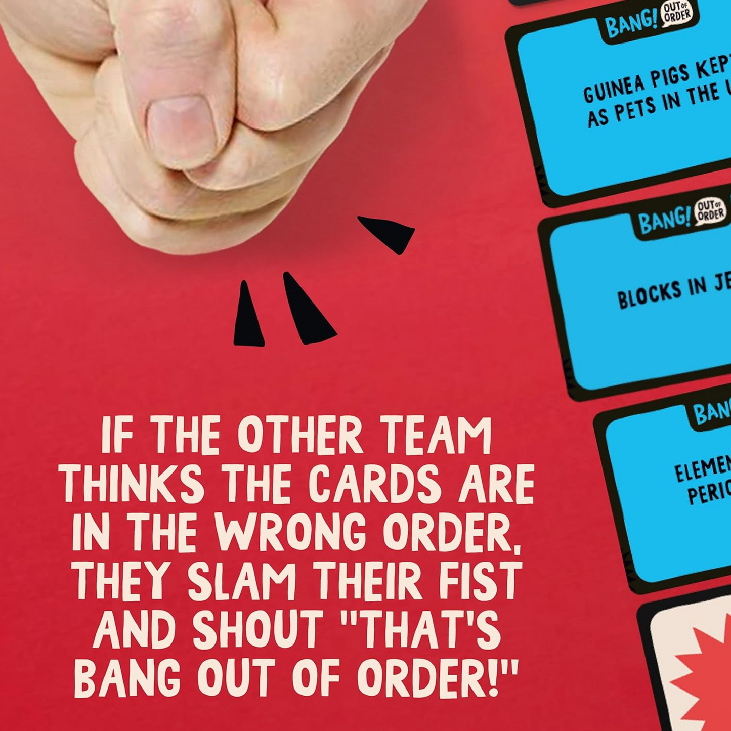 Bang Out of Order Win Condition Infographic on a Red Background | Happy Piranha