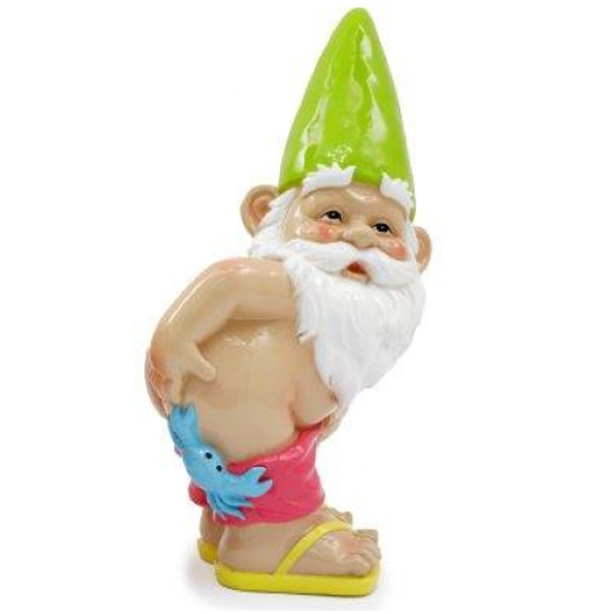 Cheeky Bum Gnome: Seaside Garden Gnome Ornament (Crab Design) On a White Background | Happy Piranha