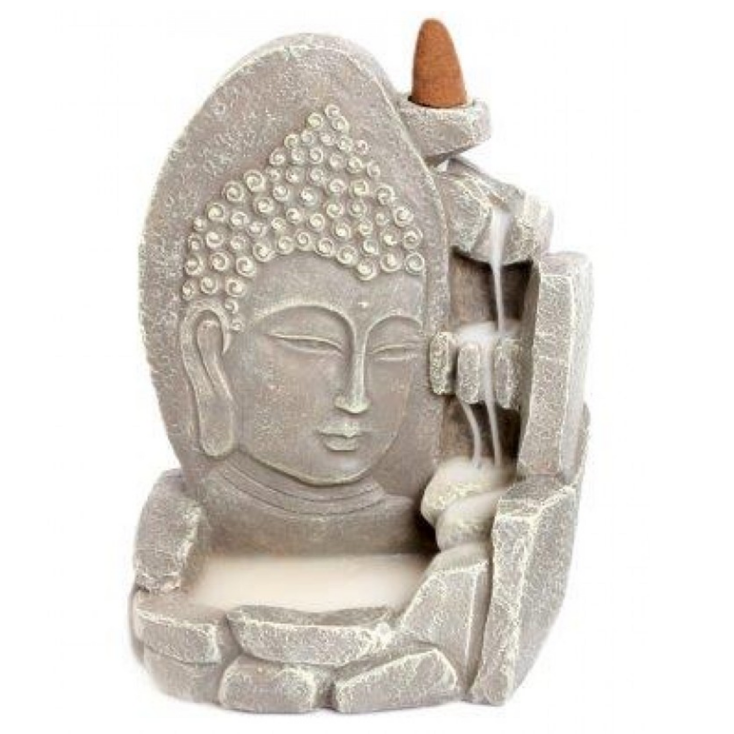 Buddha Face Incense Cone Backflow Burner (Grey) | Happy Piranha