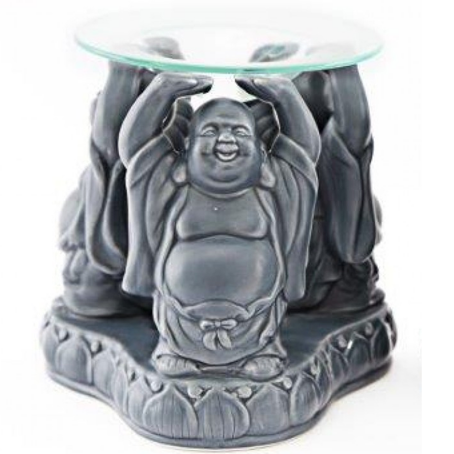 Ceramic & Glass Smiling Buddha Oil Burner / Wax Melter (Grey) | Happy Piranha