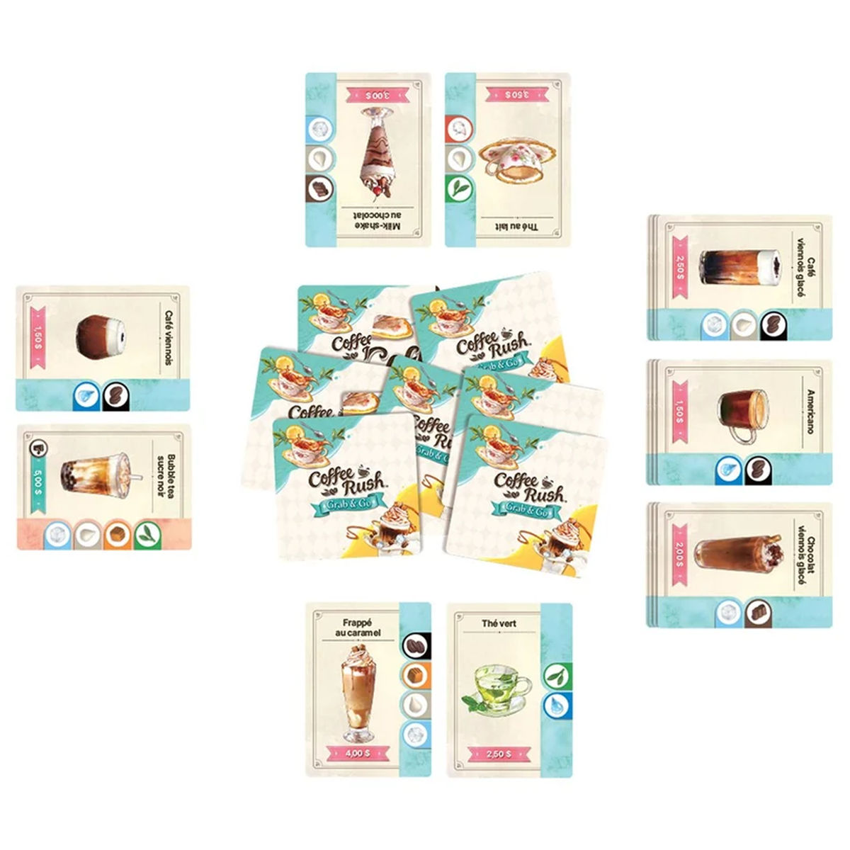 Coffee Rush Grab & Go Board Game (Gameplay Setup) on a White Background | Happy Piranha