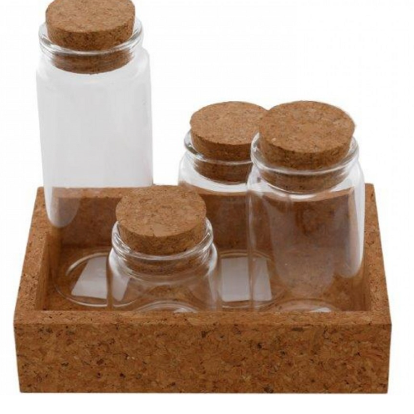 Cork & Glass Bottle 4 Set With Tray Holder (View from Above) | Happy Piranha