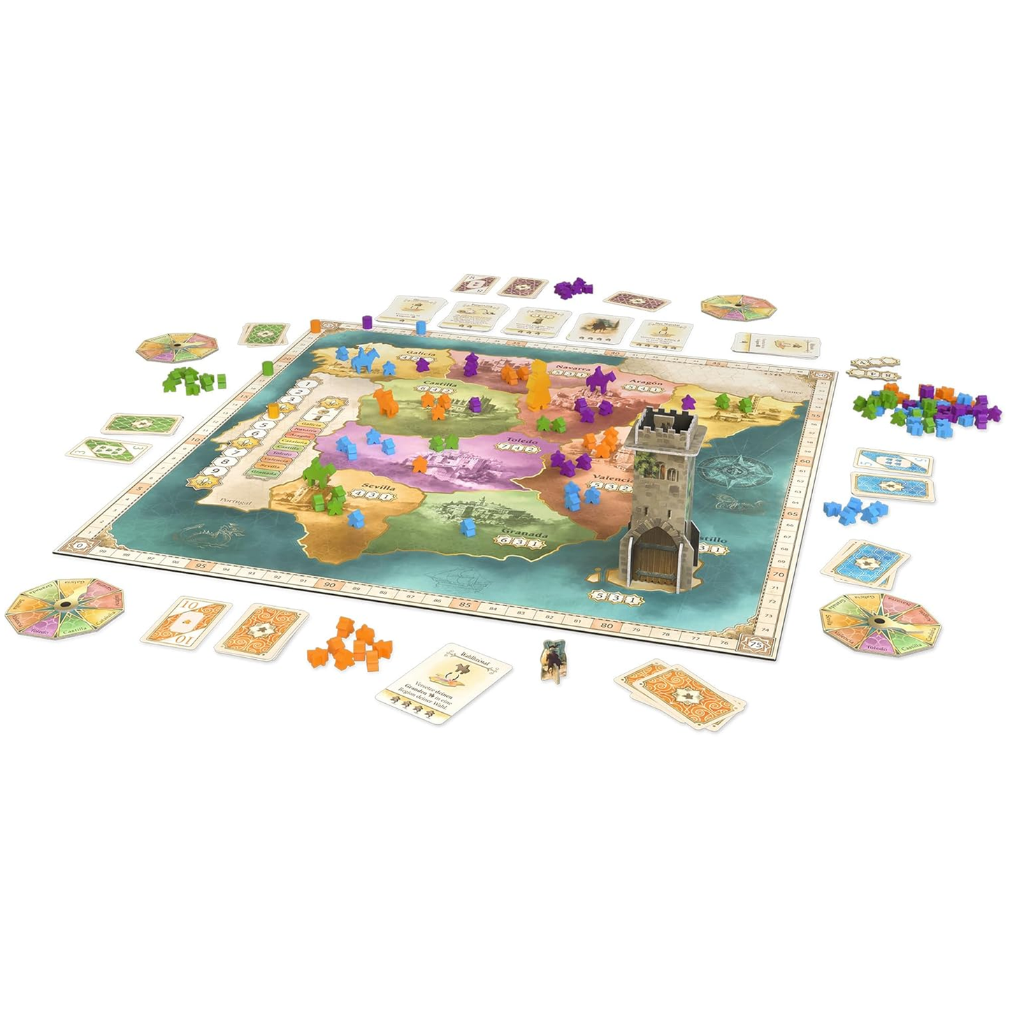 El Grande Board Game Set up to Play on a White Background | Happy Piranha