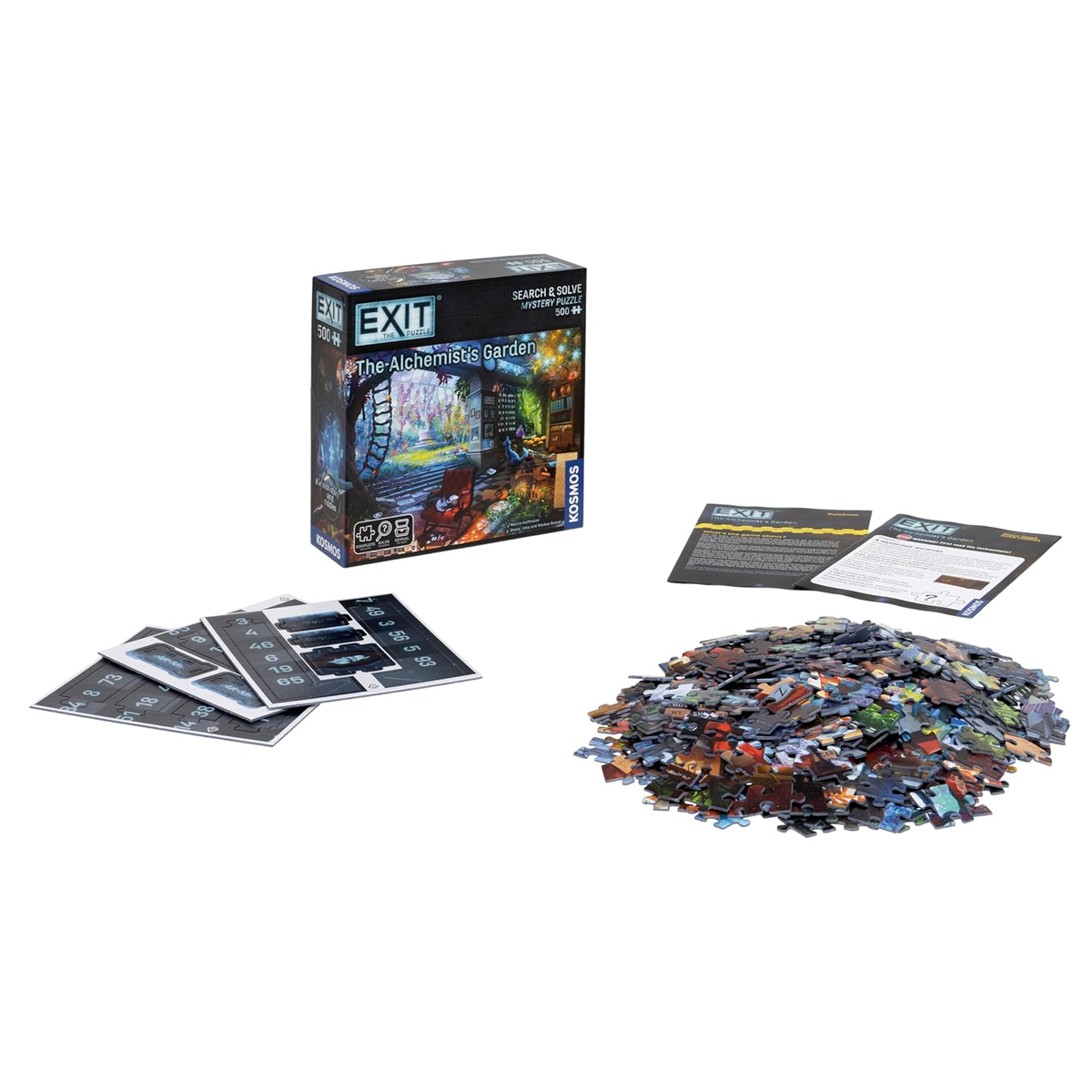 EXIT The Puzzle: The Alchemist's Garden (Box and Contents) on a White Background | Happy Piranha