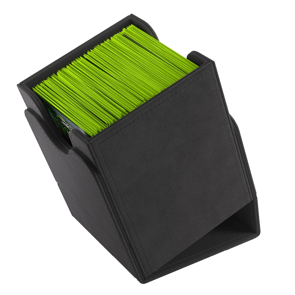 Gamegenic Squire 100+ XL Convertible Deck Box: Black (With Sleeved Cards Inside) On a White Background | Happy Piranha