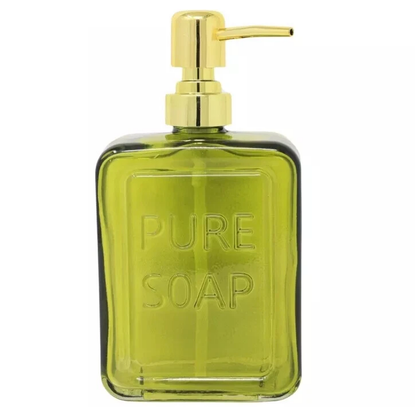 'Pure Soap' Glass Soap Block Shaped Dispenser (Green) on a White Background | Happy Piranha