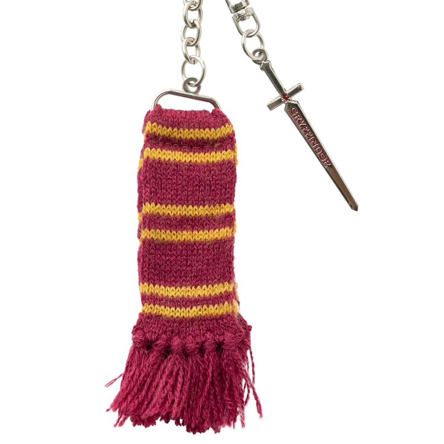 Gryffindor's Sword & Scarf Harry Potter Keychain Close Up on a White Background | Happy Piranha