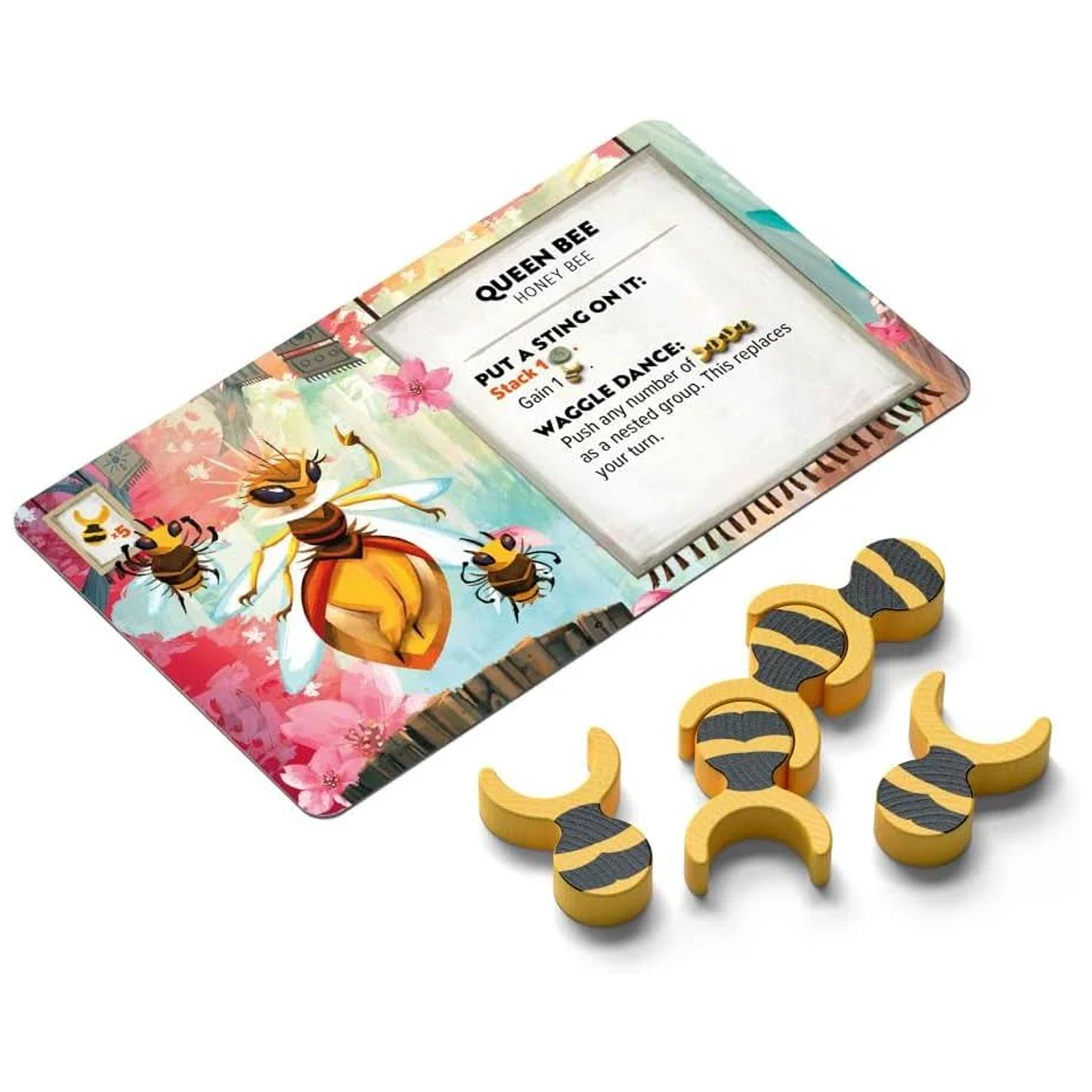 Kabuto Sumo Sakura Slam Board Game (Queen Bee Card and Pieces) On a White Background | Happy Piranha
