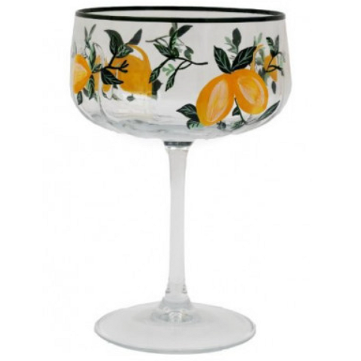 Lemon & Leaf Design Coupe Shaped Cocktail Glass on a White Background | Happy Piranha