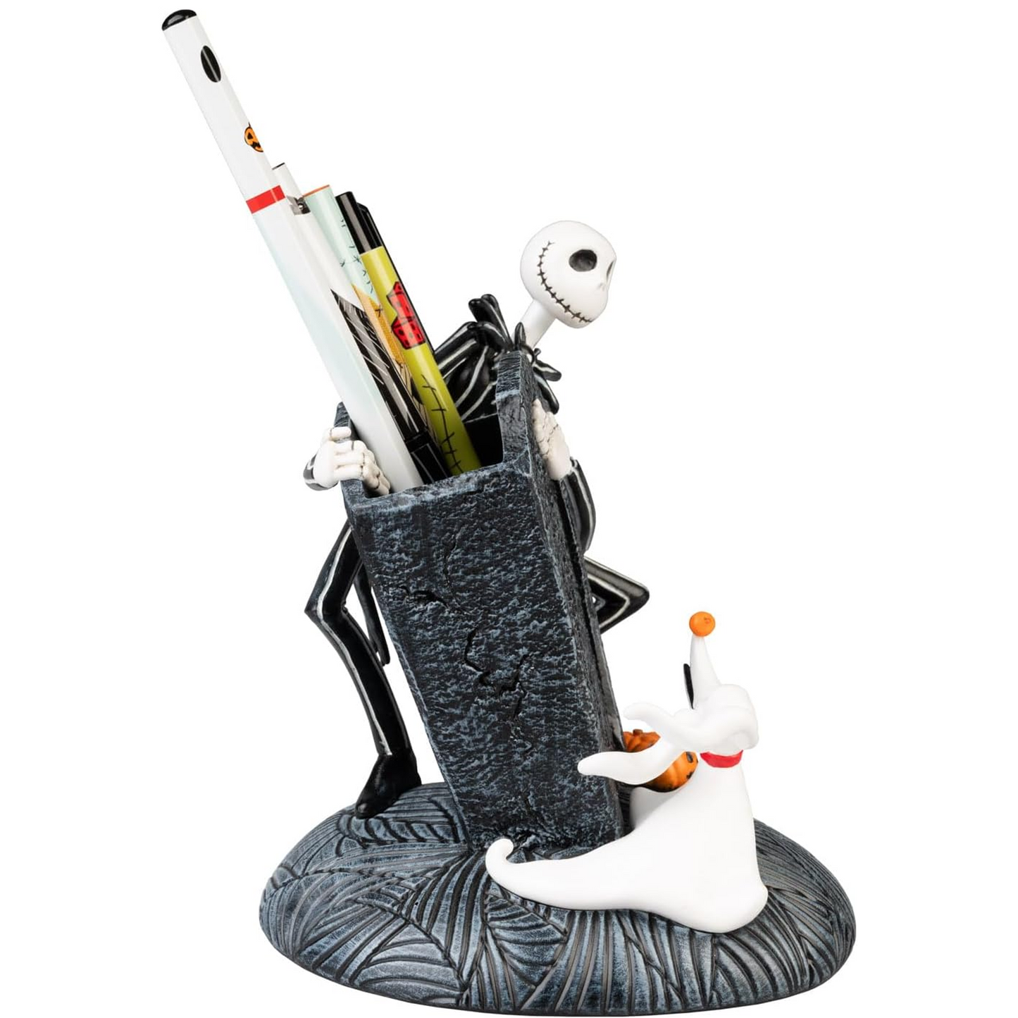 The Nightmare Before Christmas 3D Pen Holder / Desk Tidy With Jack & Zero Standing by a Gravestone on a White Background (Side View) | Happy Piranha