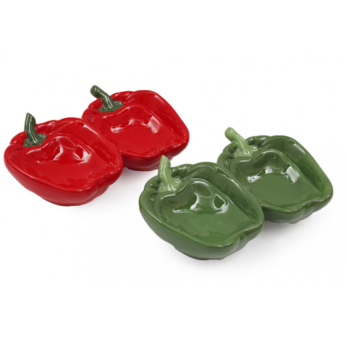 Red & Green Bell Pepper Ceramic Plates On a White Background | Happy Piranha