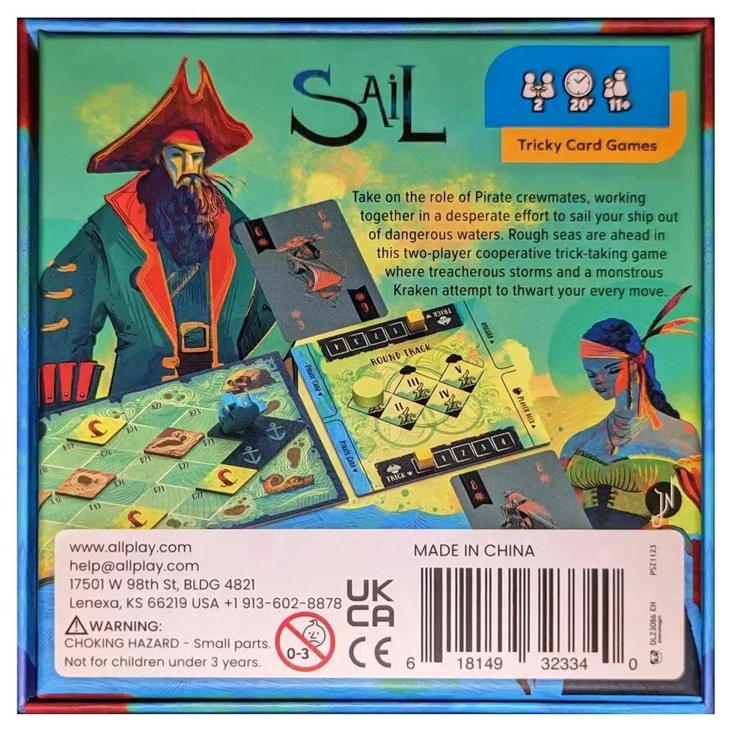 Sail Board Game (Back of Box) On a White Background | Happy Piranha