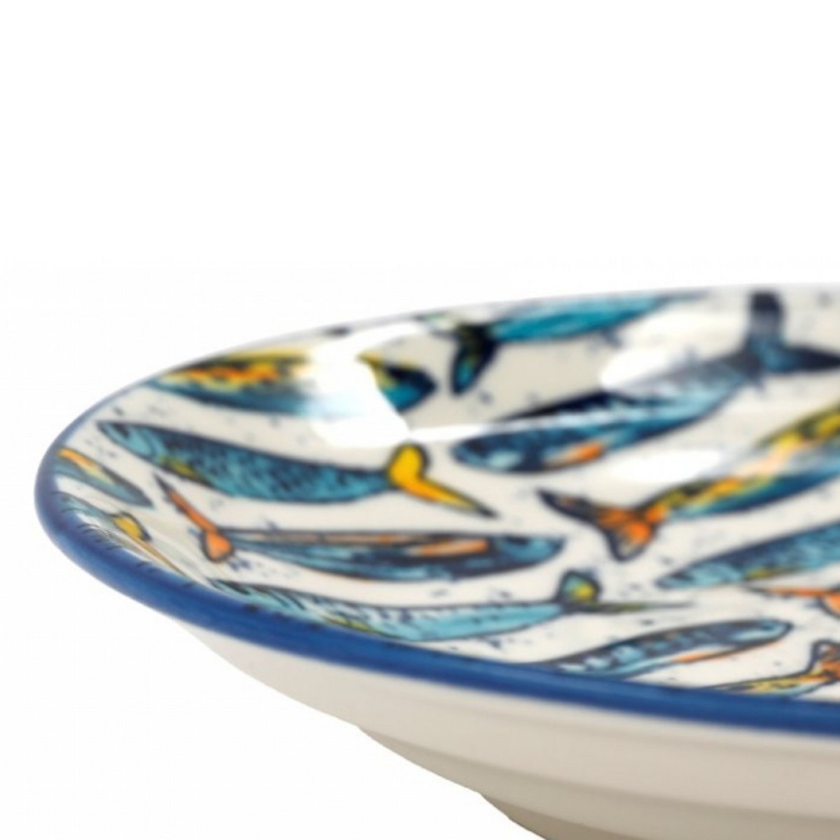 Colourful Sardine Fish Print Ceramic Dessert Plate 16 x 4cm Close Up on a White Background | Happy Piranha