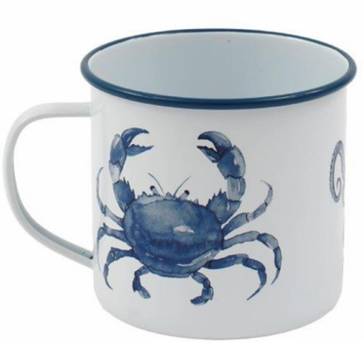 Blue & White Seashore Creatures Design Tin Mug on a White Background | Happy Piranha