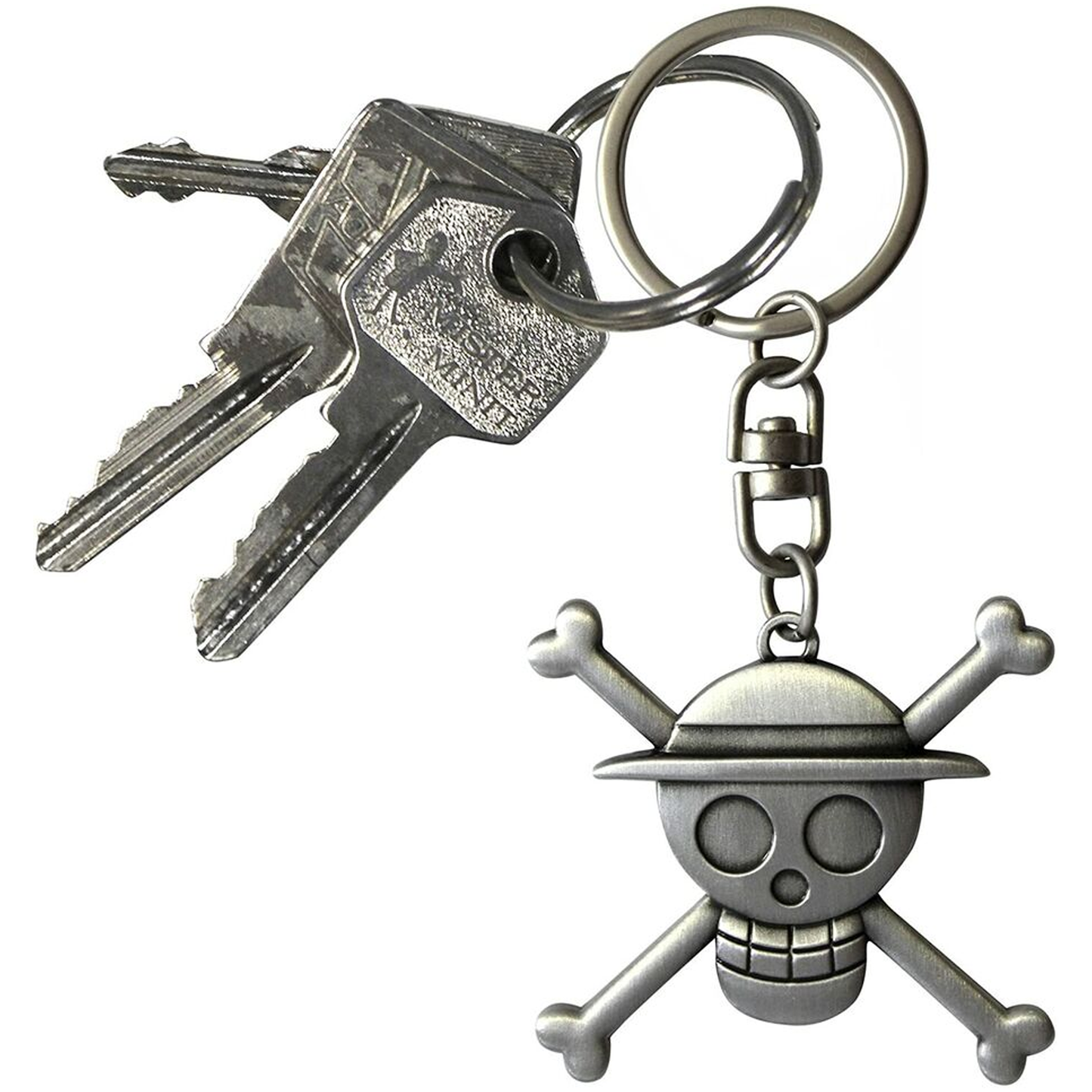 One Piece Luffy Skull & Crossbones Metal Keychain on Some Keys | Happy Piranha