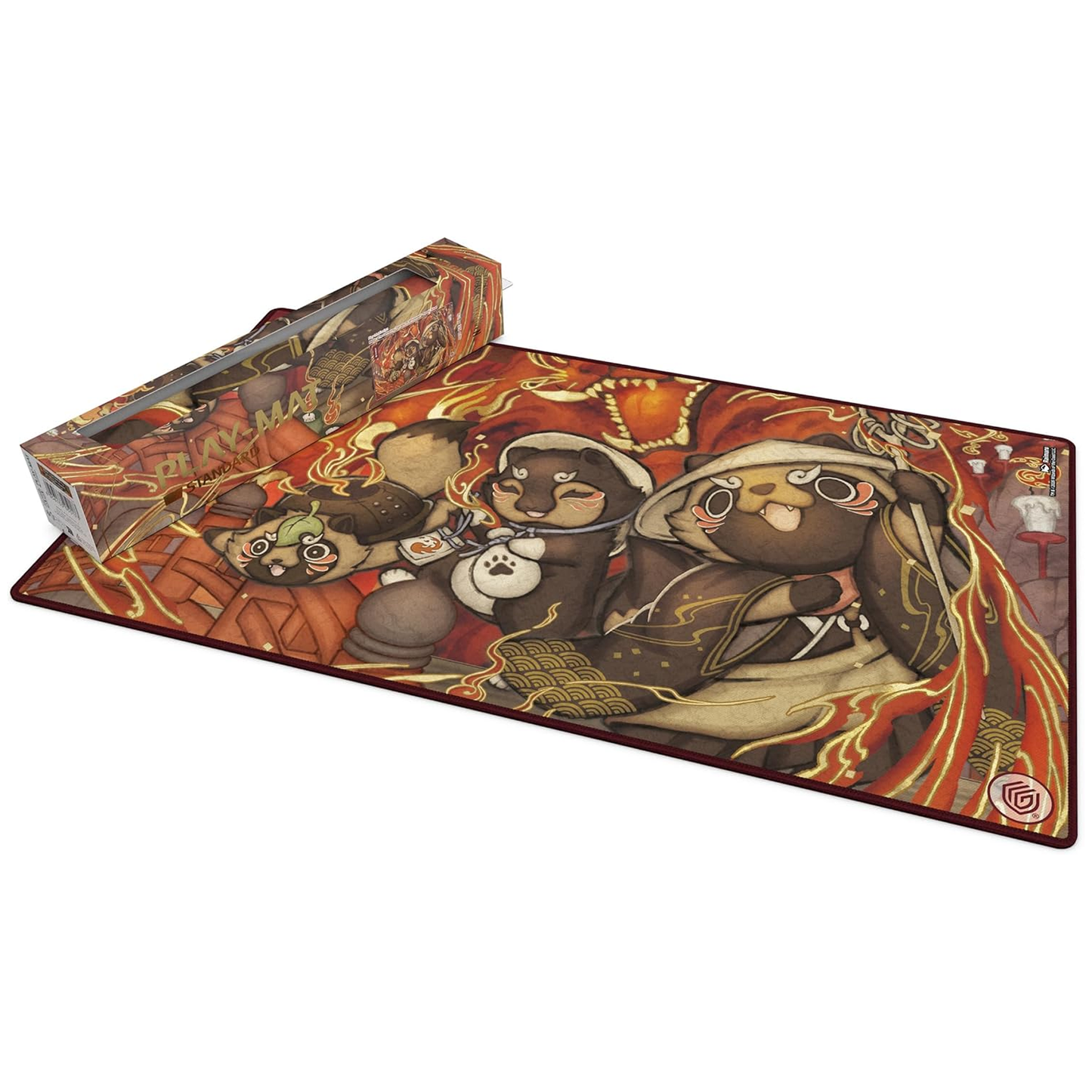 Ultimate Guard: Secrets of Strixhaven Pyretic Ritual Playmat 61 x 35cm, Next to Its Box on a White Background | Happy Piranha