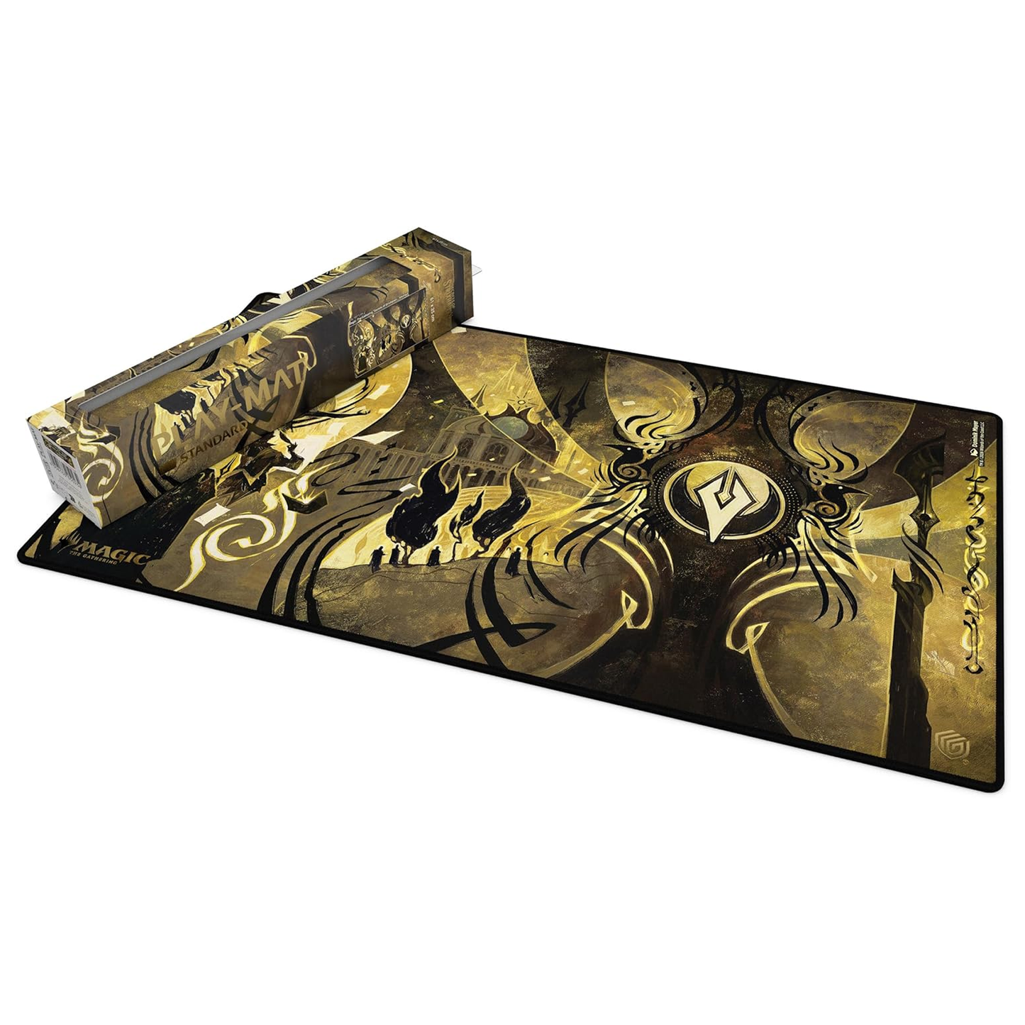 Ultimate Guard: Secrets of Strixhaven Silverquill Playmat 61 x 35cm, Next to its Box on a White Background | Happy Piranha