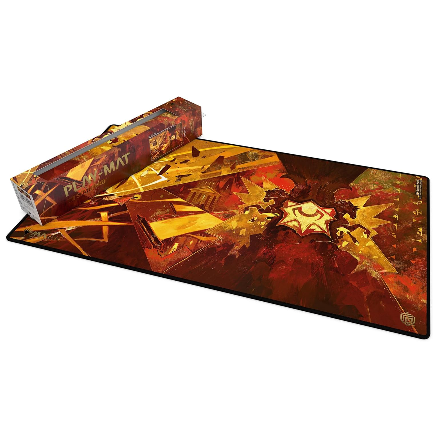 Ultimate Guard: Secrets of Strixhaven Lorehold Playmat 61 x 35cm, Next to its Box on a White Background | Happy Piranha
