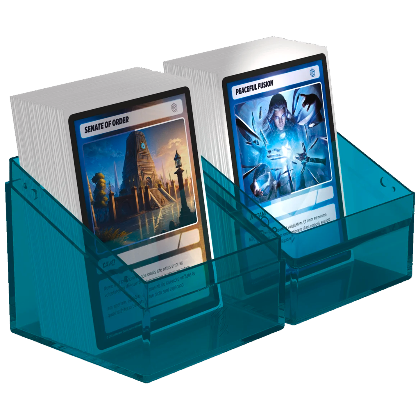 Ultimate Guard Boulder: 100+ Transparent Deck Box: Malachite (Fully Open With Cards in Either Half) On a White Background | Happy Piranha