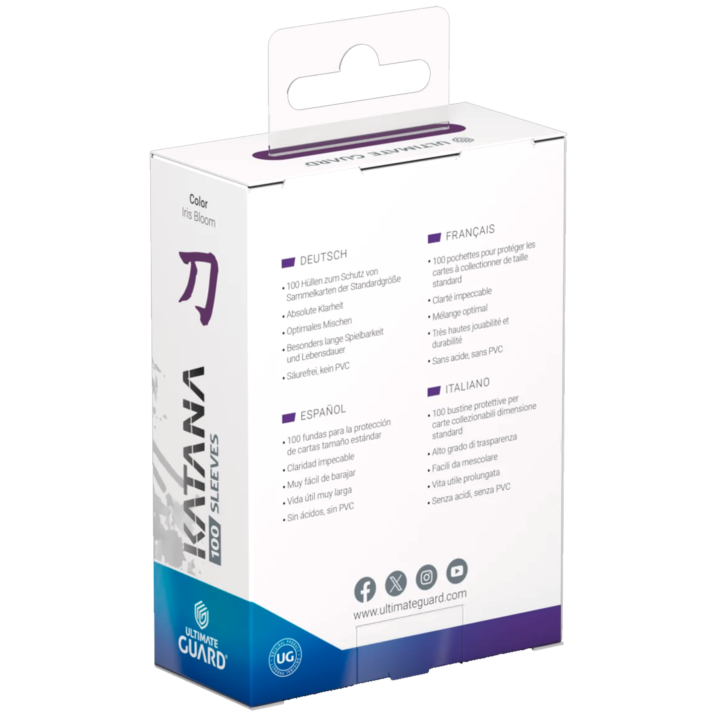 Ultimate Guard Katana Standard Sized Card Sleeves 100 Pack: Iris Bloom (Back of Box) | Happy Piranha