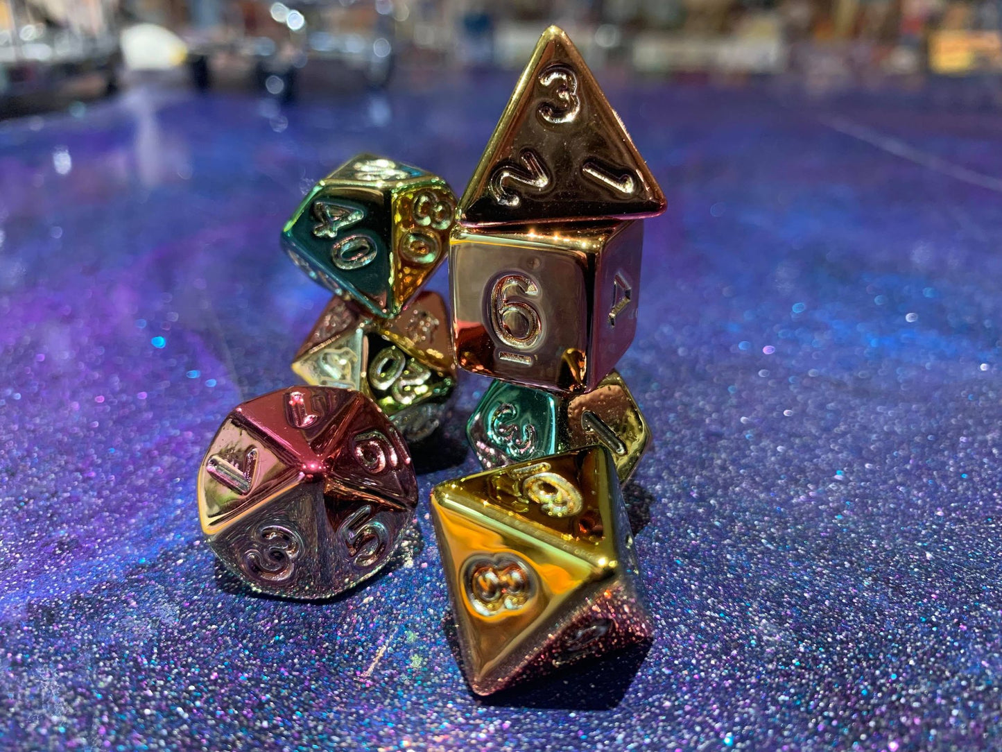 Oil Spill electroplated dice | Happy Piranha