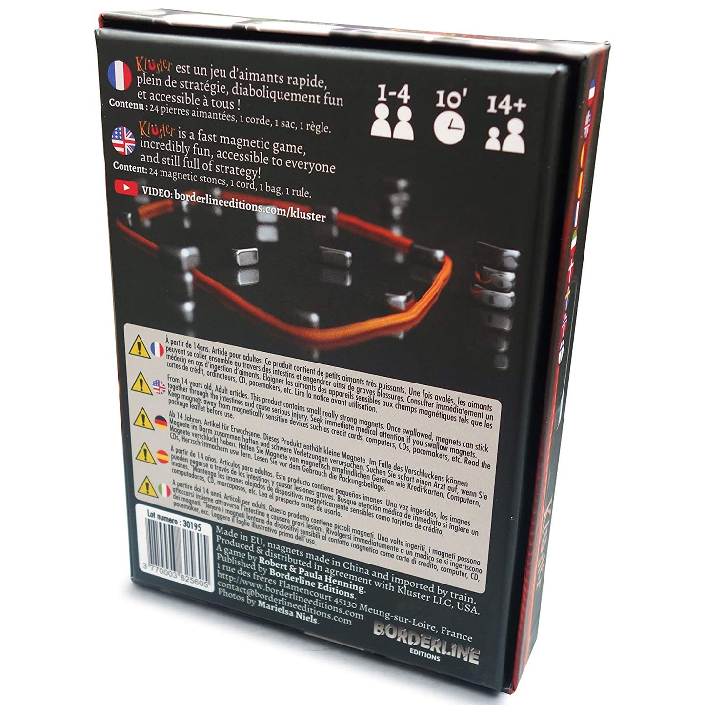 Kluster - A Magnetic Dexterity Board Game Back of Box | Happy Piranha