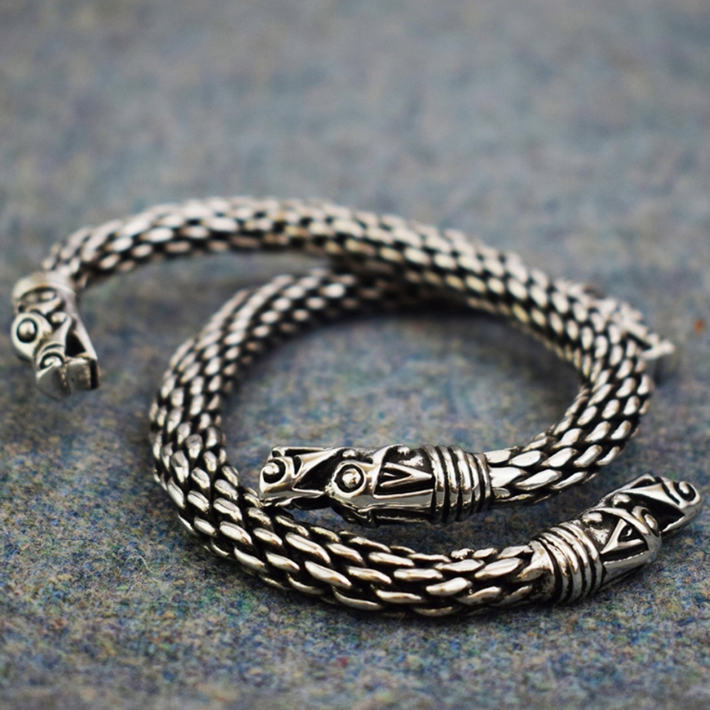 Chunky Dragon: Pewter Viking Bracelet Back and Front View | Happy Piranha