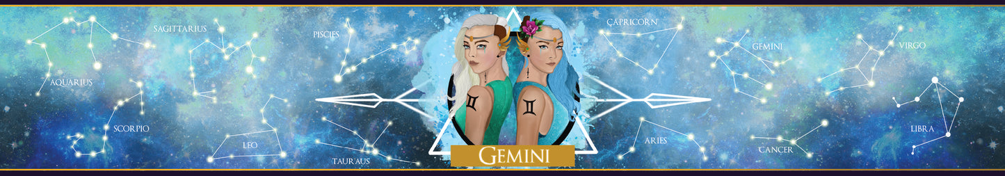 Gemini zodiac star sign scented candle label design | Happy Piranha.