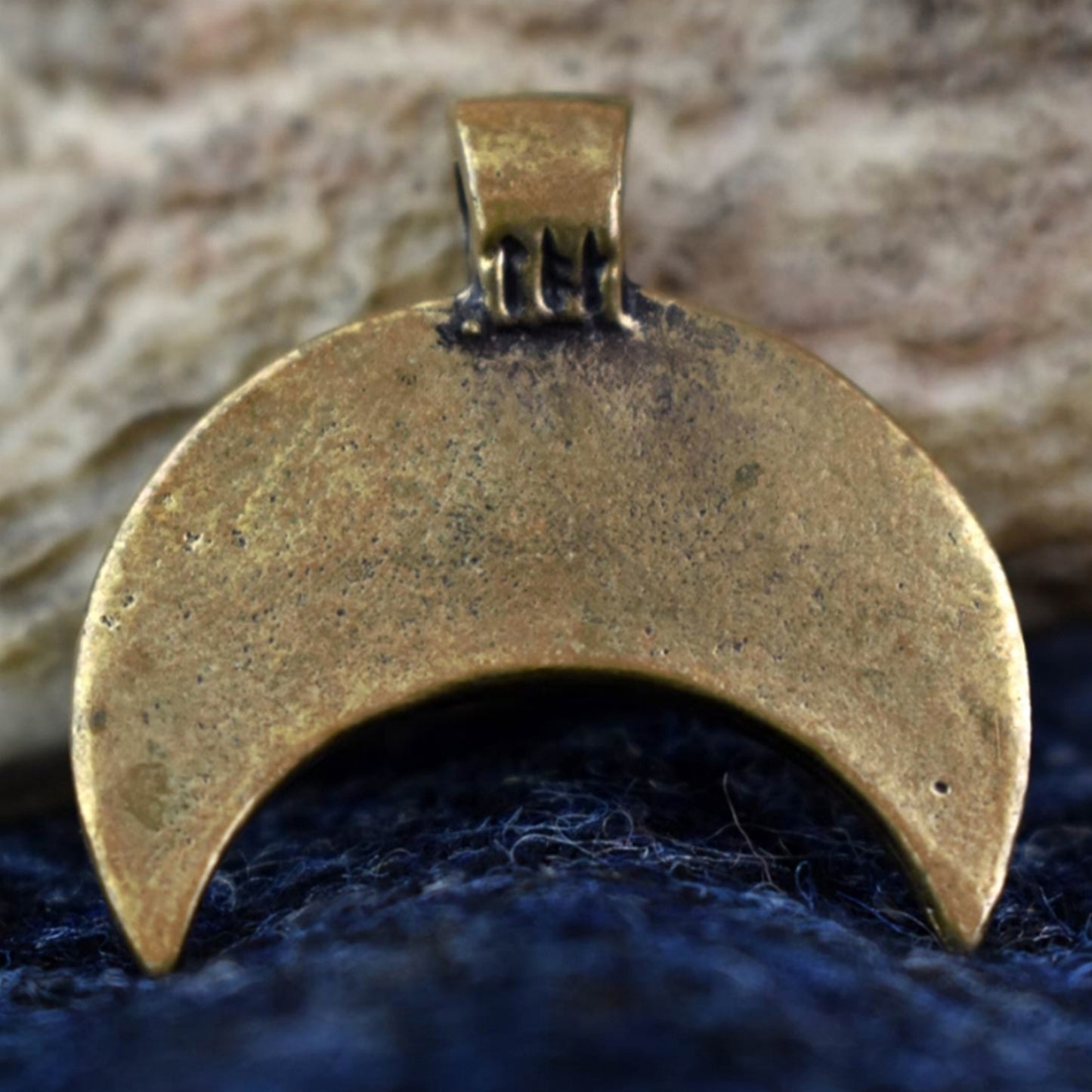 Green Stone Lunula: Bronze Viking Age Pendant Back Design | Happy Piranha