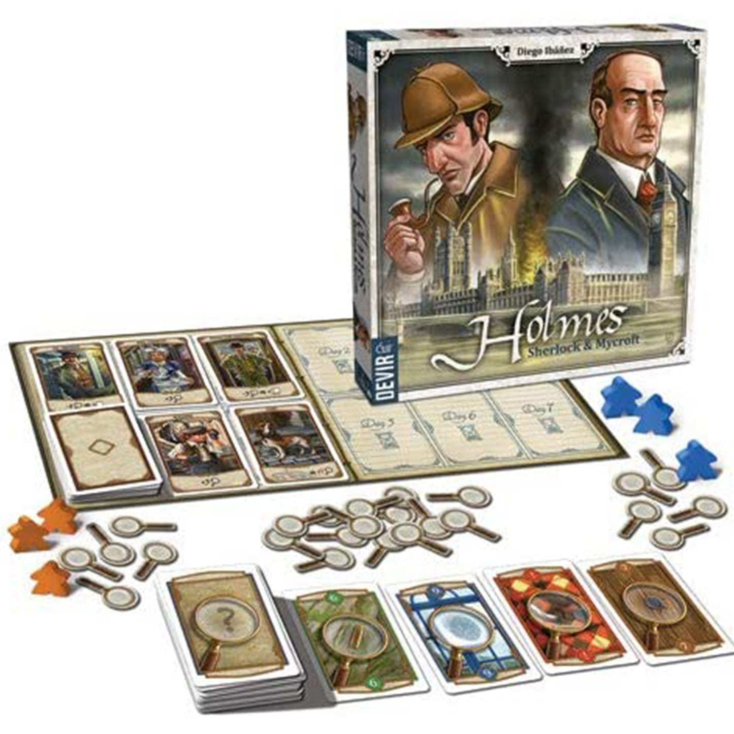 Holmes Sherlock & Mycroft Board Game Box and Contents | Happy Piranha