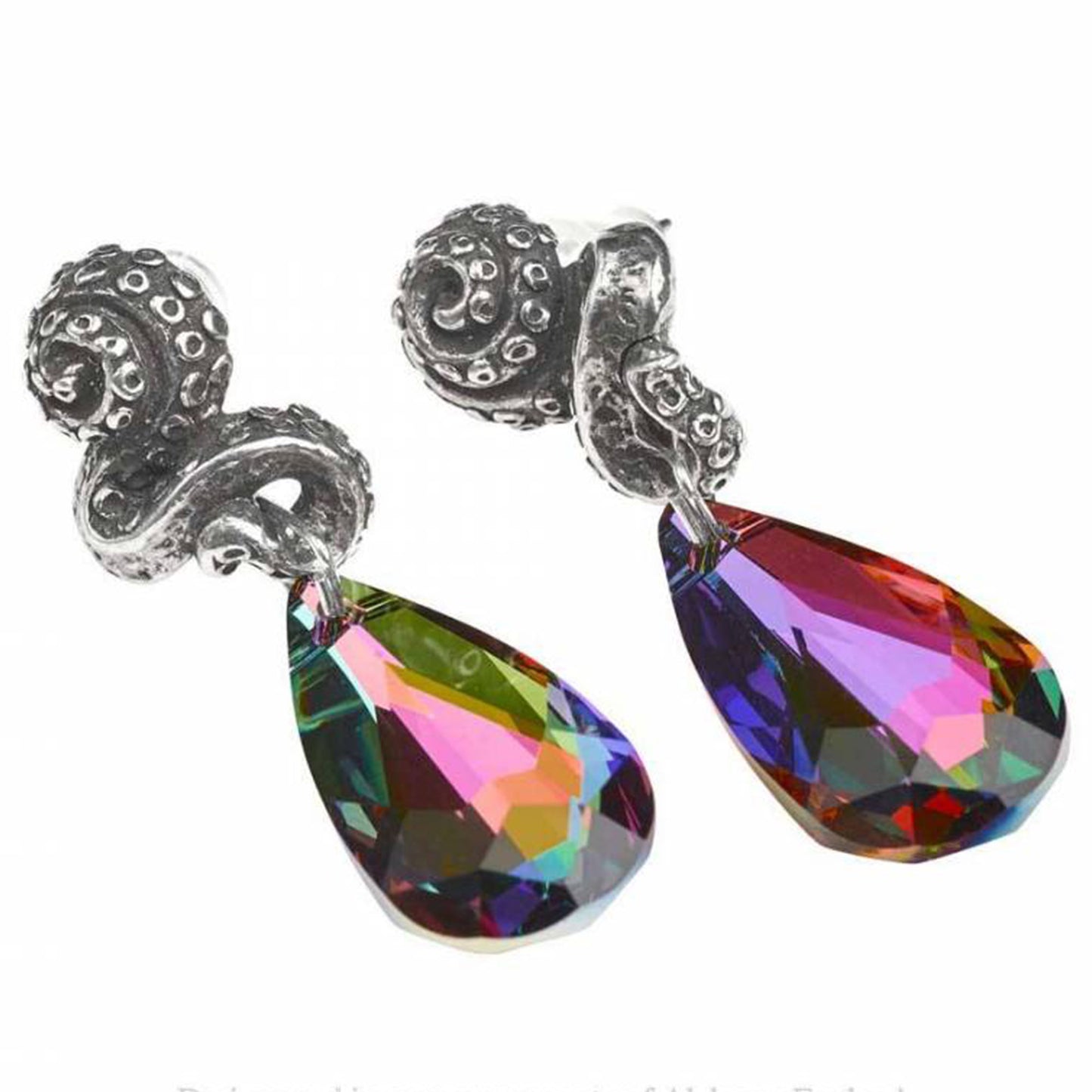 Kraken Studs: Pewter and Swarovski Crystal Tentacle Earrings Side Profile | Happy Piranha