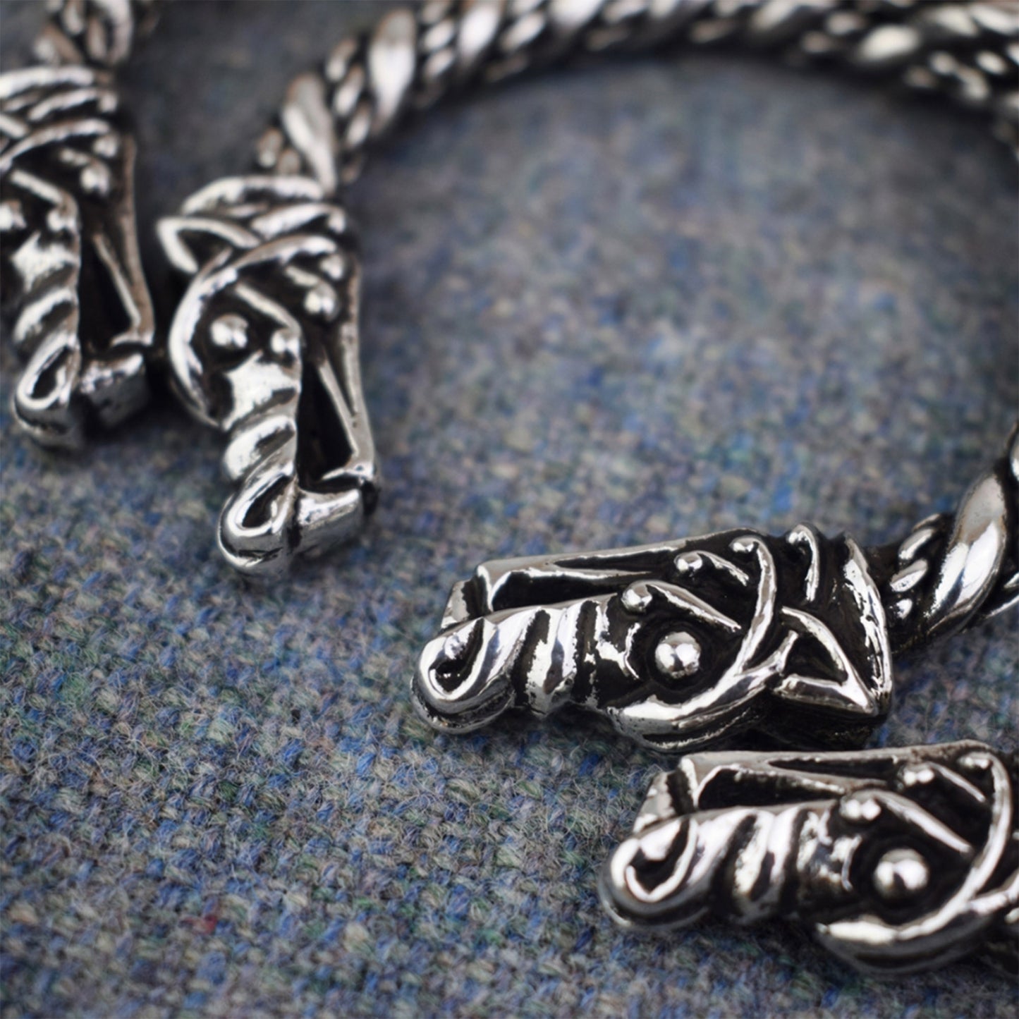 Large Wolf: Pewter Viking Bracelet Wolf Head Close Up | Happy Piranha