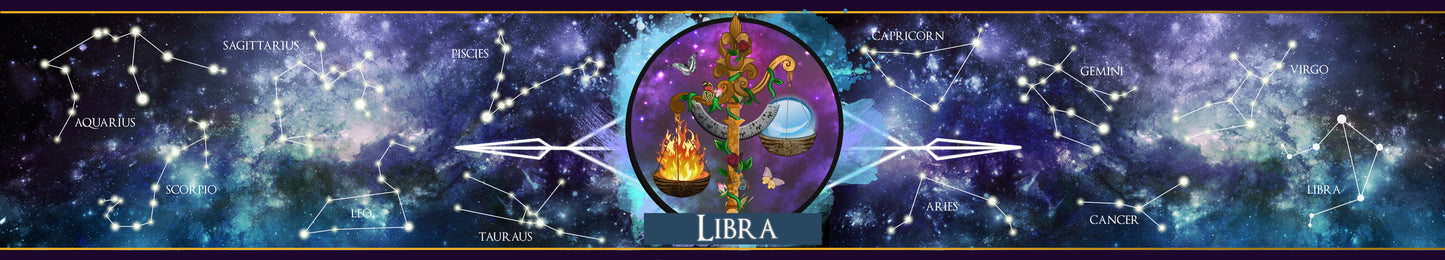 Libra birth sign scented candle label design by Happy Piranha.
