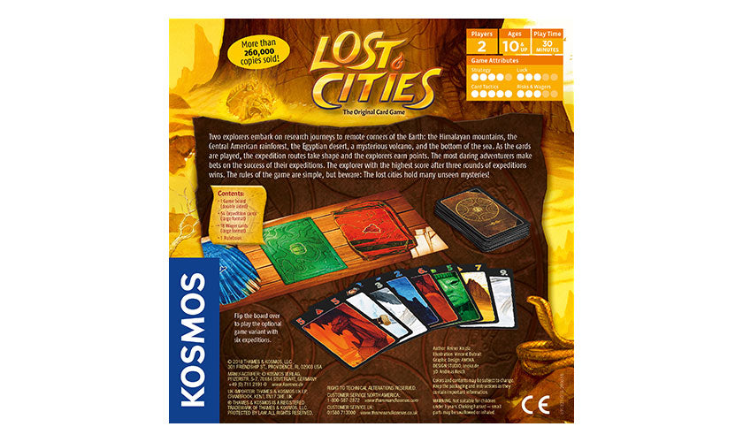 Lost Cities: The Original Card Game (New Edition) Back of Box Design | Happy Piranha