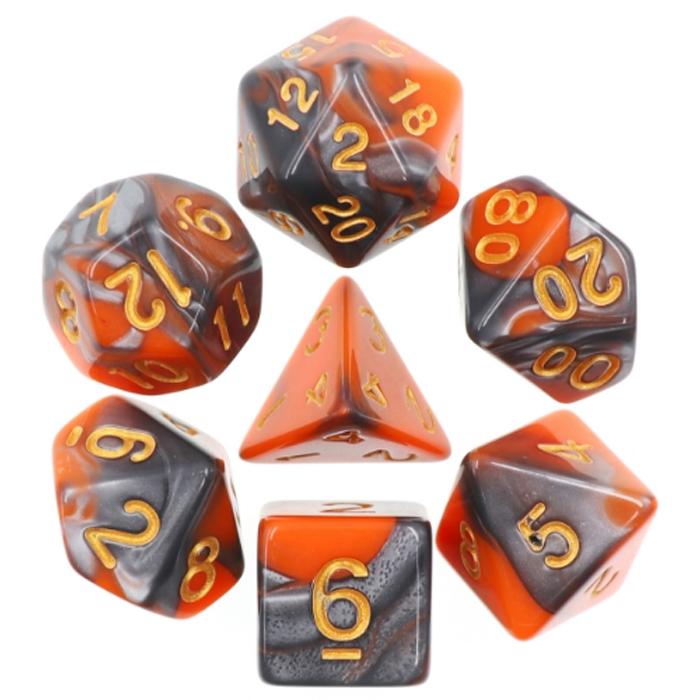 Liquid Steel Poly Dice Sets - Volcanic Rage (Orange and Silver ) | Happy Piranha