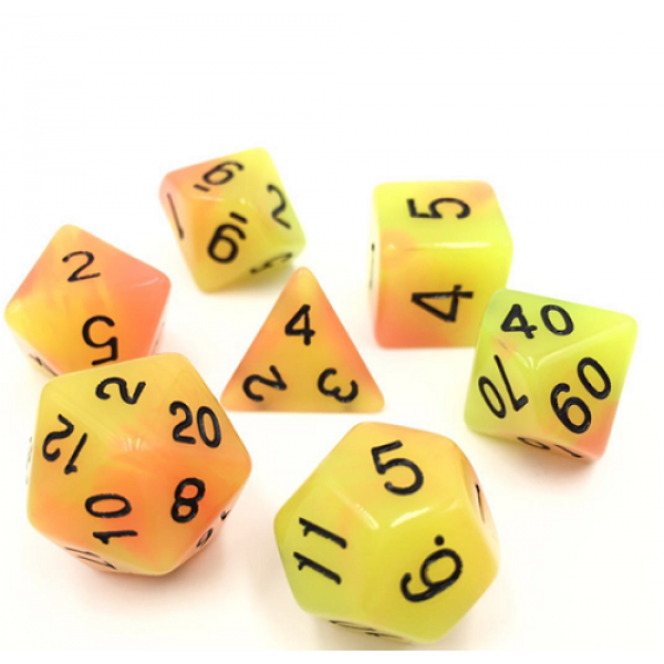 Orange and yellow blend glow in the dark poly dice | Happy Piranha