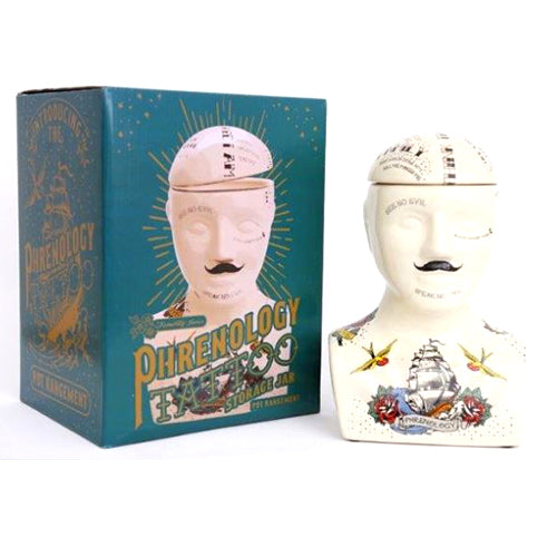 Tattoo Phrenology Head Storage Jar (Large) | Happy Piranha
