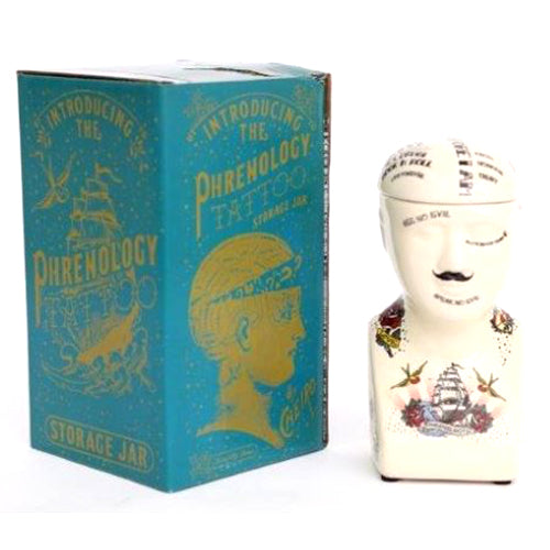 Tattoo Phrenology Head Storage Jar (Small) | Happy Piranha