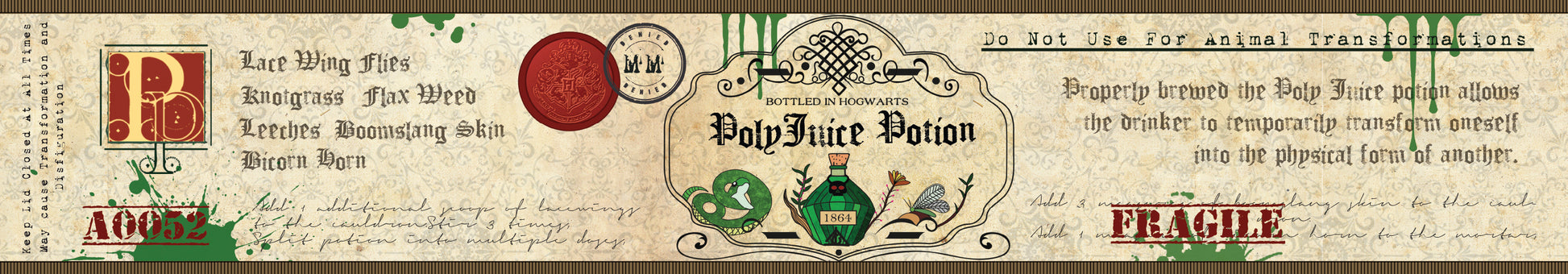 Polyjuice potion harry potter inspired candle label design | Happy Piranha.