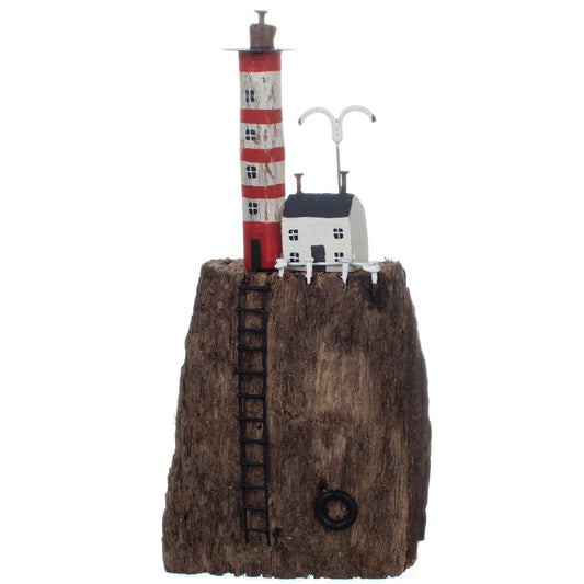 Red Ladder Lighthouse & Coastal Cottage Wooden Ornament | Happy Piranha