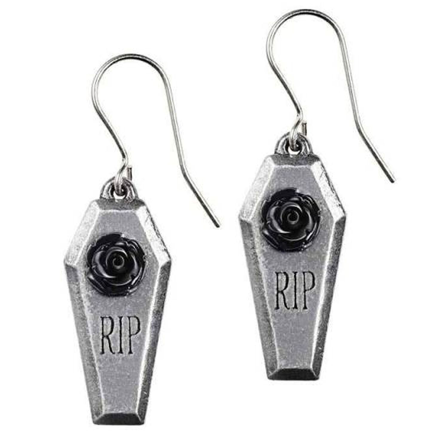 RIP Rose - Pewter Coffin & Rose Earrings | Happy Piranha