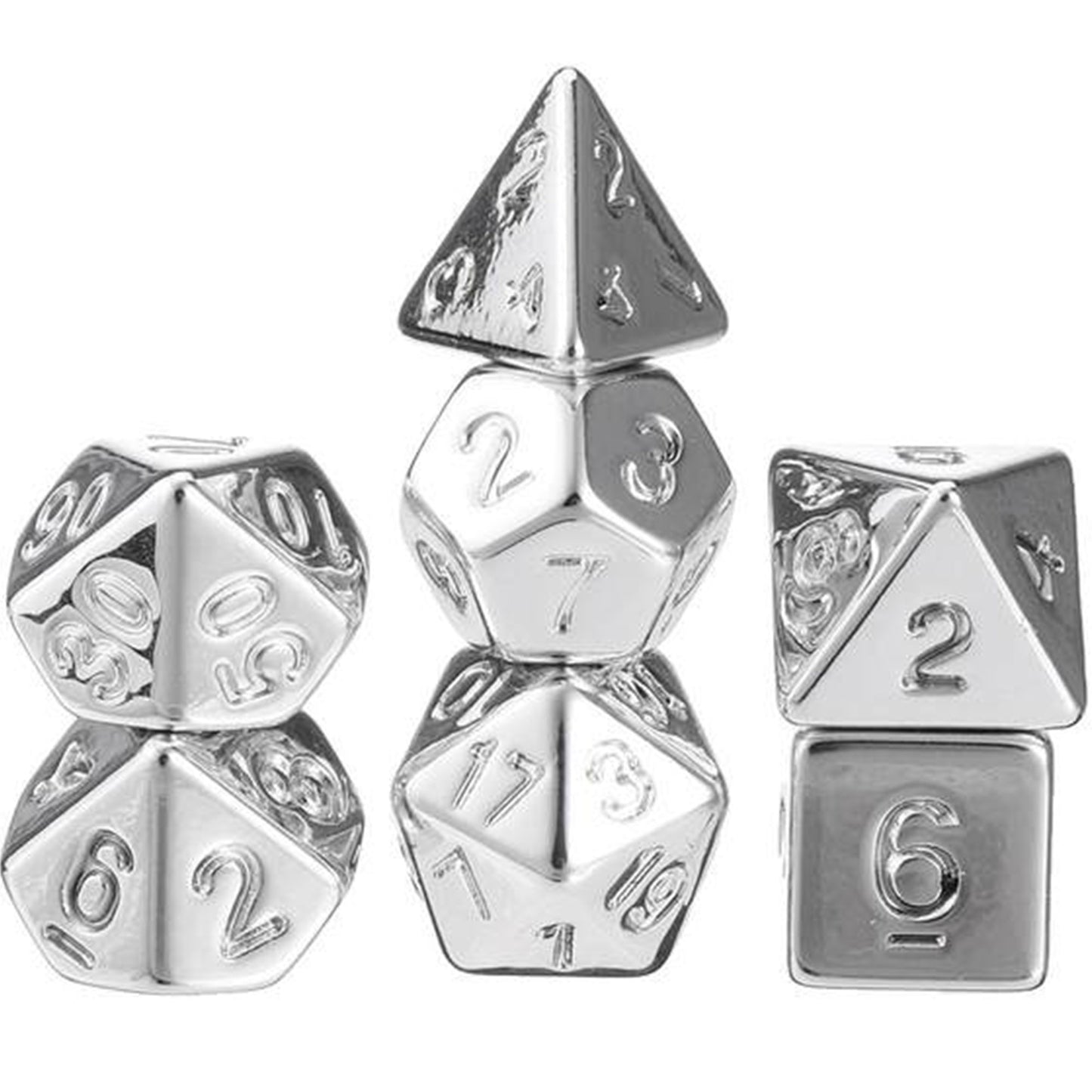 Silver electroplated polyhedral dice set | Happy Piranha