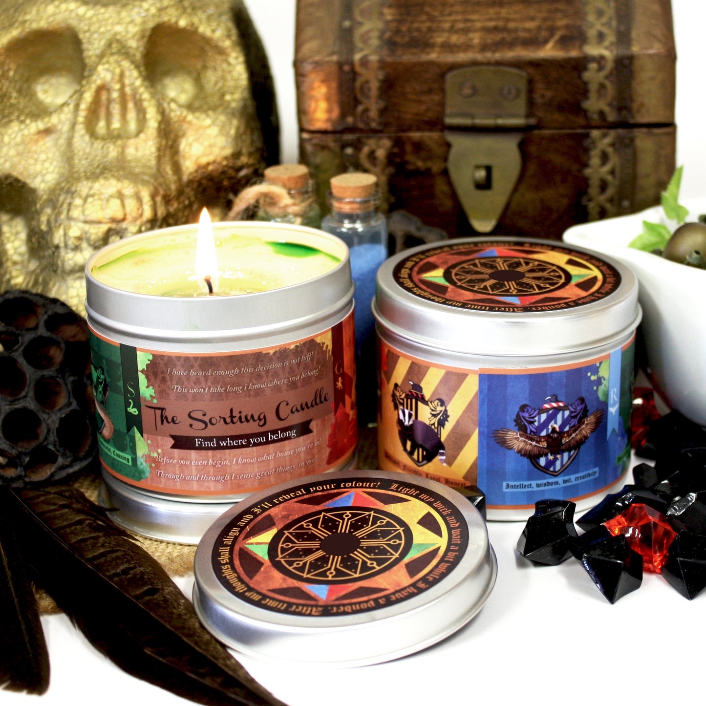 The Sorting Candle by Happy Piranha burning with lid off