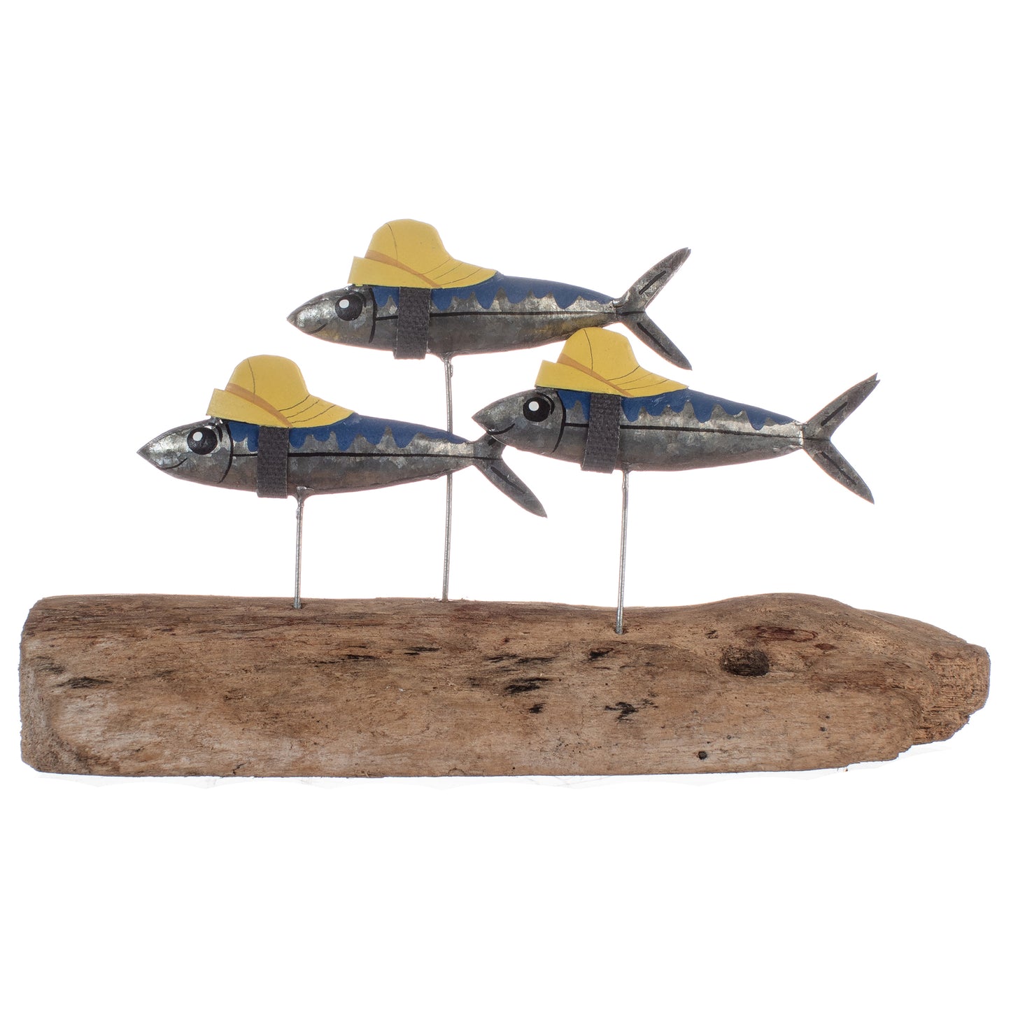 Sou'wester Mackerel Trio Driftwood and Metal Ornament | Happy Piranha