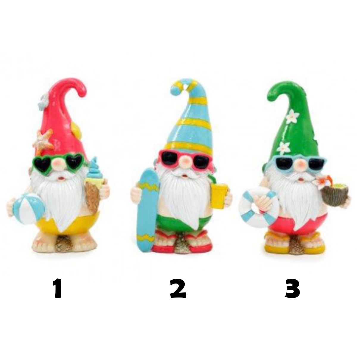 Seaside Garden Gnome Ornament (All 3 Designs, Numbered) on a White Background| Happy Piranha
