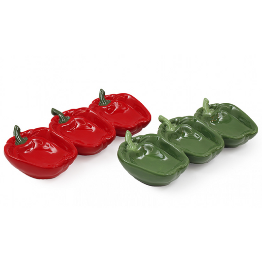 Red & Green 3 Bell Peppers Ceramic Plate on a White Background | Happy Piranha