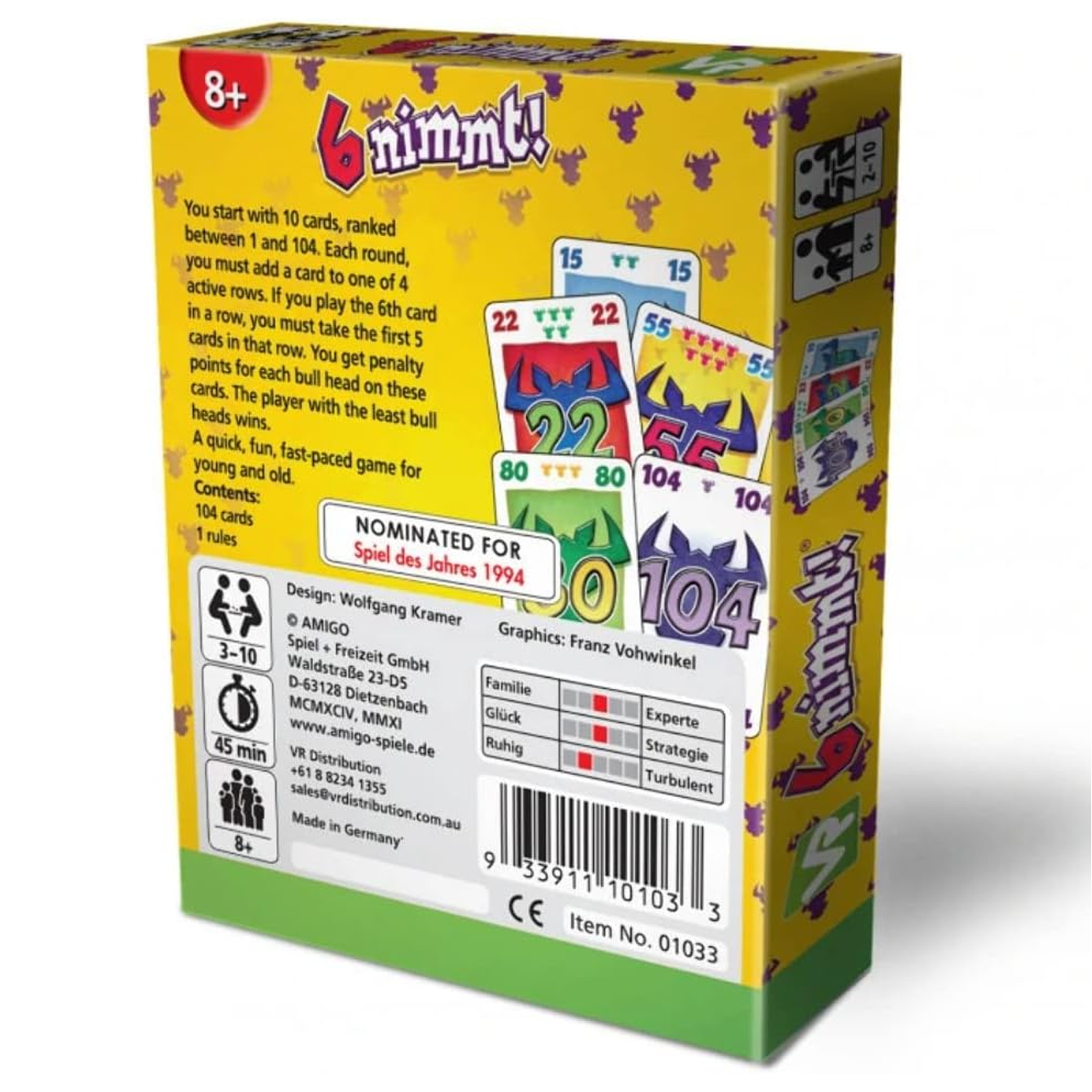 6 Nimmt! Card Game (Back of Box) on a White Background | Happy Piranha