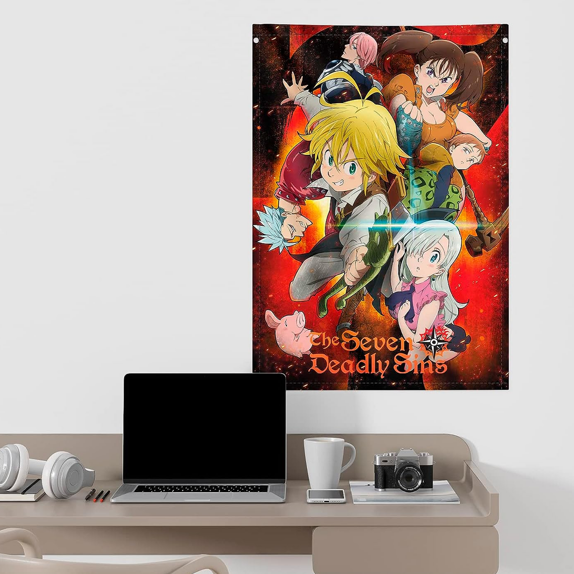 Seven Deadly Sins Anime Flag 70 x 100cm Wall Scroll Above a Desk | Happy Piranha