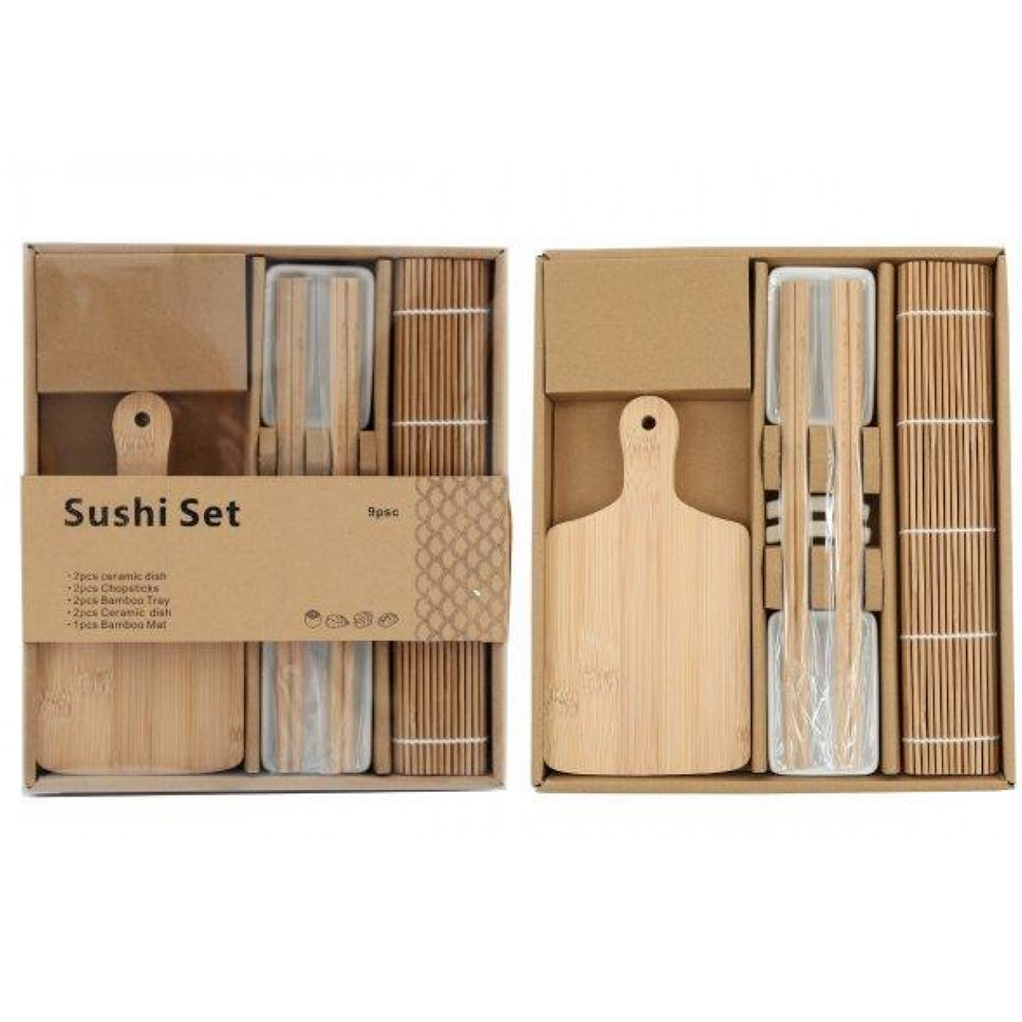 9 Piece Sushi Serving Set With Boards and Dishes (Open and Unopened) | Happy Piranha